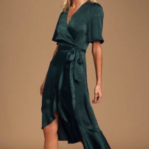 Wrapped Up In Love Dark Green Faux-Wrap Lulu's